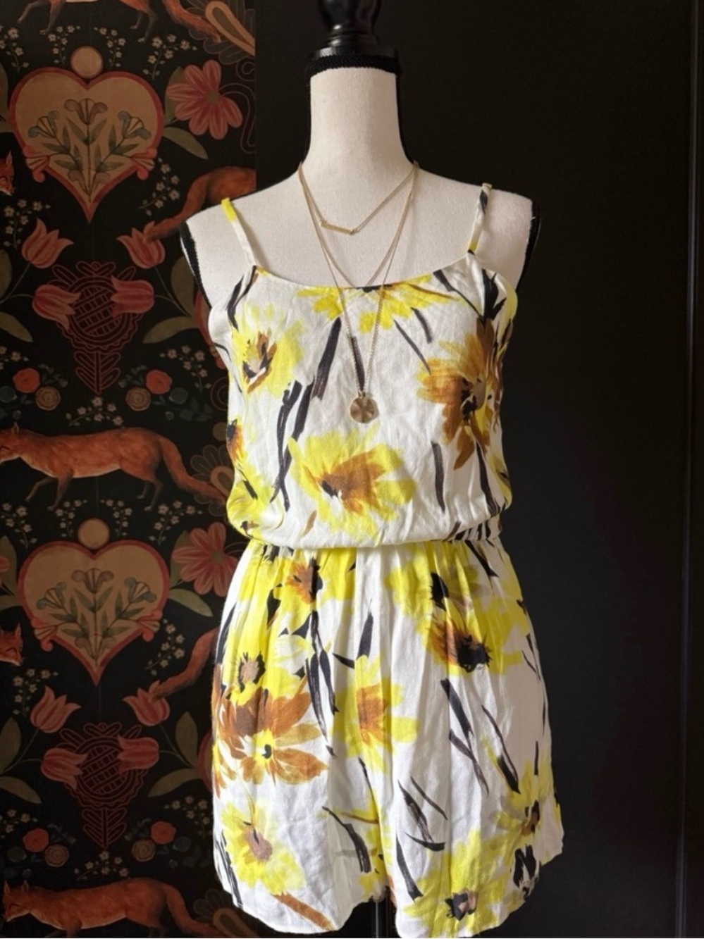 Alice + Olivia White Romper with Yellow Floral Print